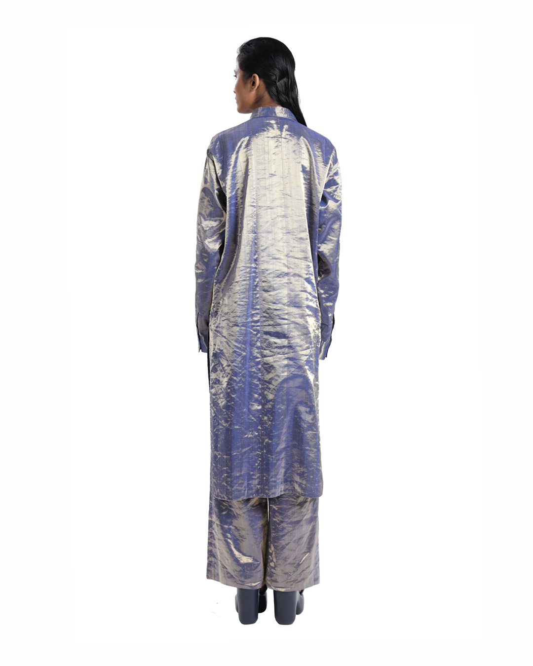 Handwoven Molten Metallic Ultramarine Silver Blue Tunic