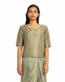 Handwoven Green Pale Striped Silk Saree