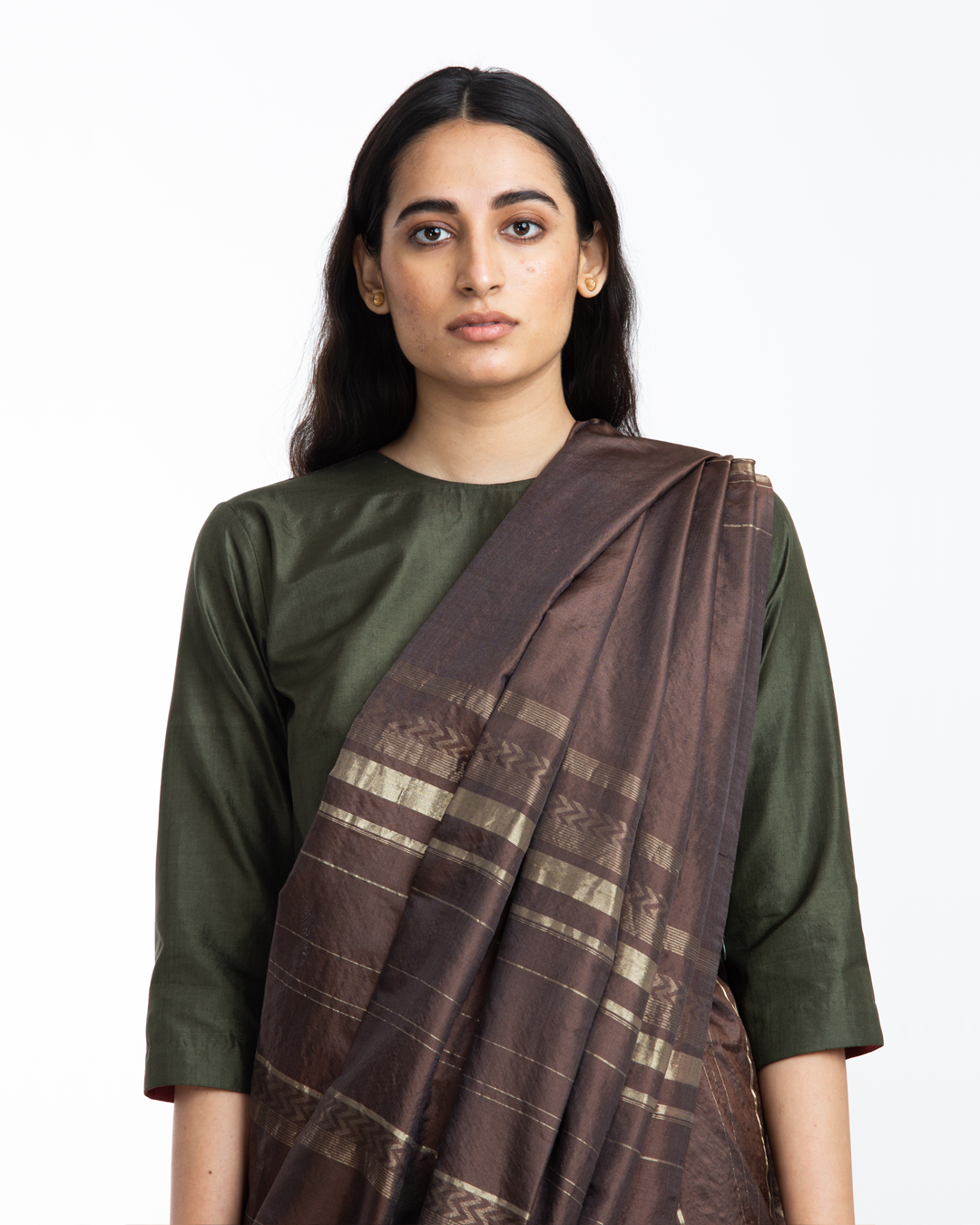 Handwoven Brown Engineered Silk Saree
