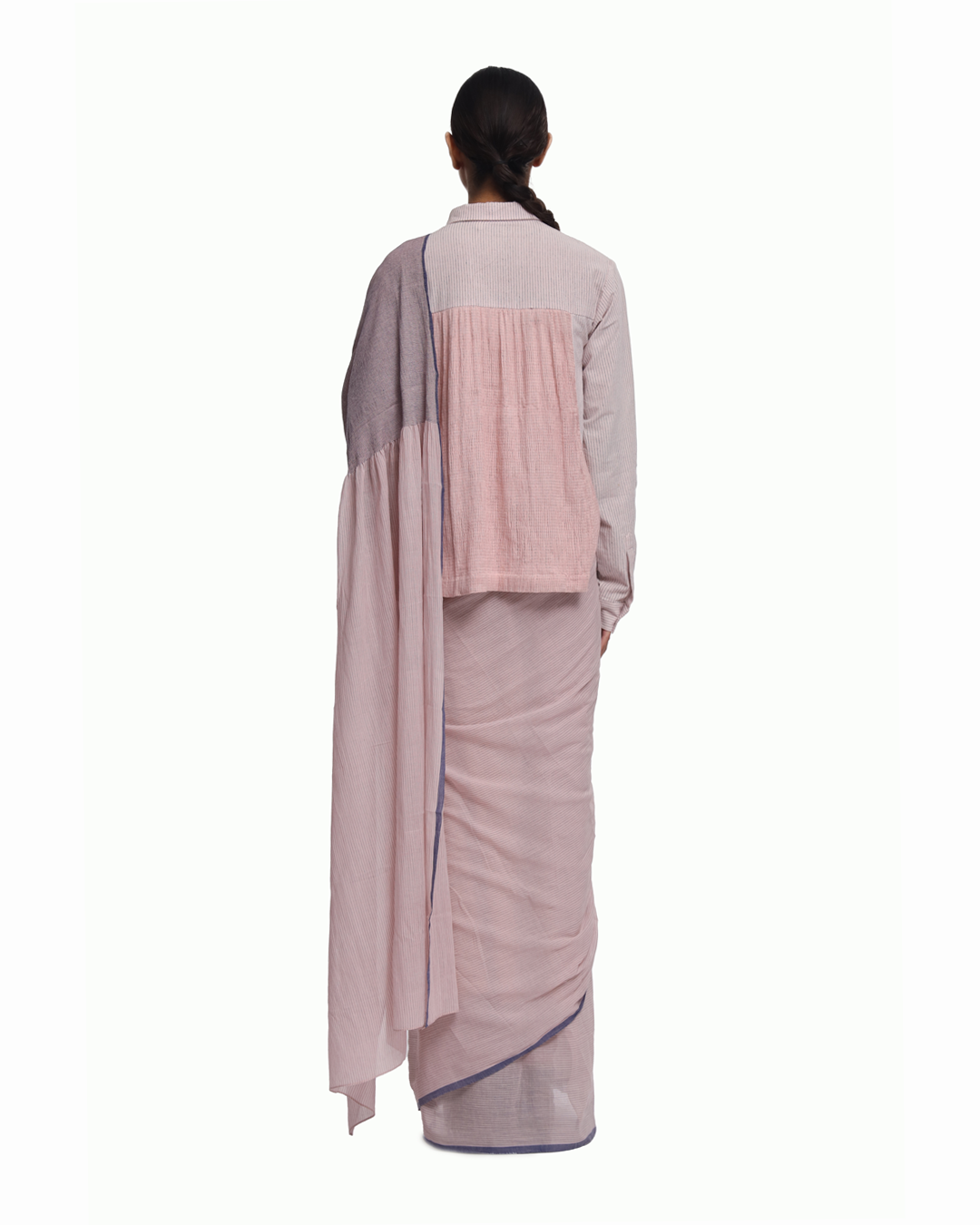 Handwoven Pink Cotton Kinji Palla Striped Saree