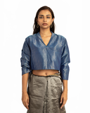 Handwoven Black Silver Metallic Chevron Saree