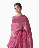 Handwoven Pink Silver Striped Saree