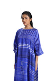 Handwoven Engineered Striped Draped Silk Dress