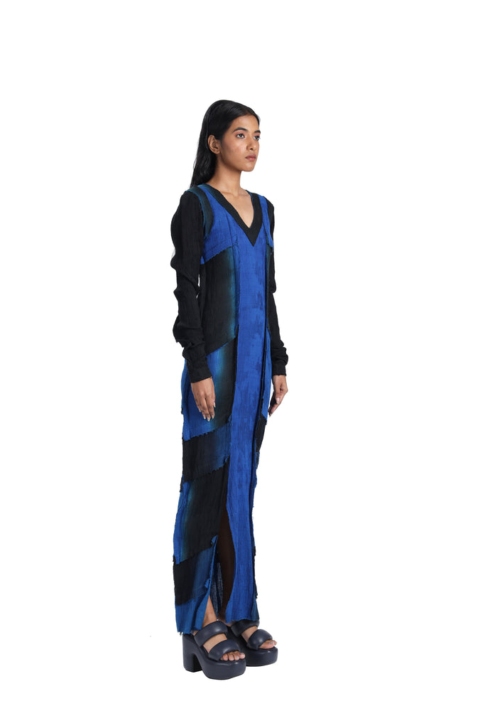 Handwoven Cotton Silk Shaded Panelled Kinji Dress