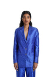 Handwoven Ultramarine Blue Silk Circle Dot Blazer