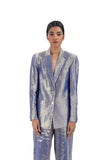 Handwoven Silk Metallic Blue Gold Blazer