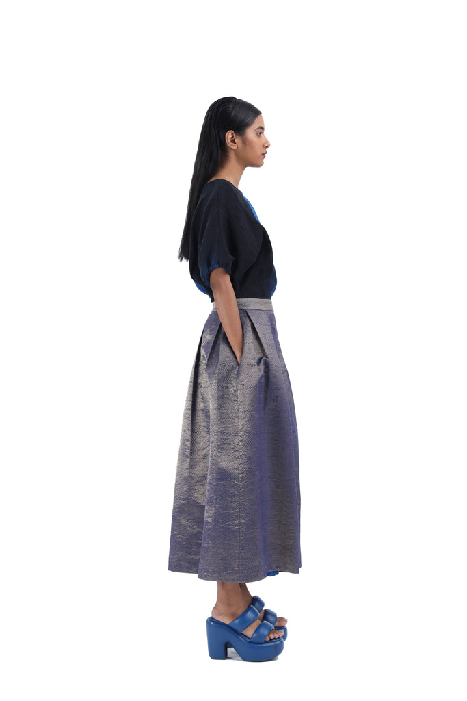 Handwoven Chevron Metallic Pleated Skirt