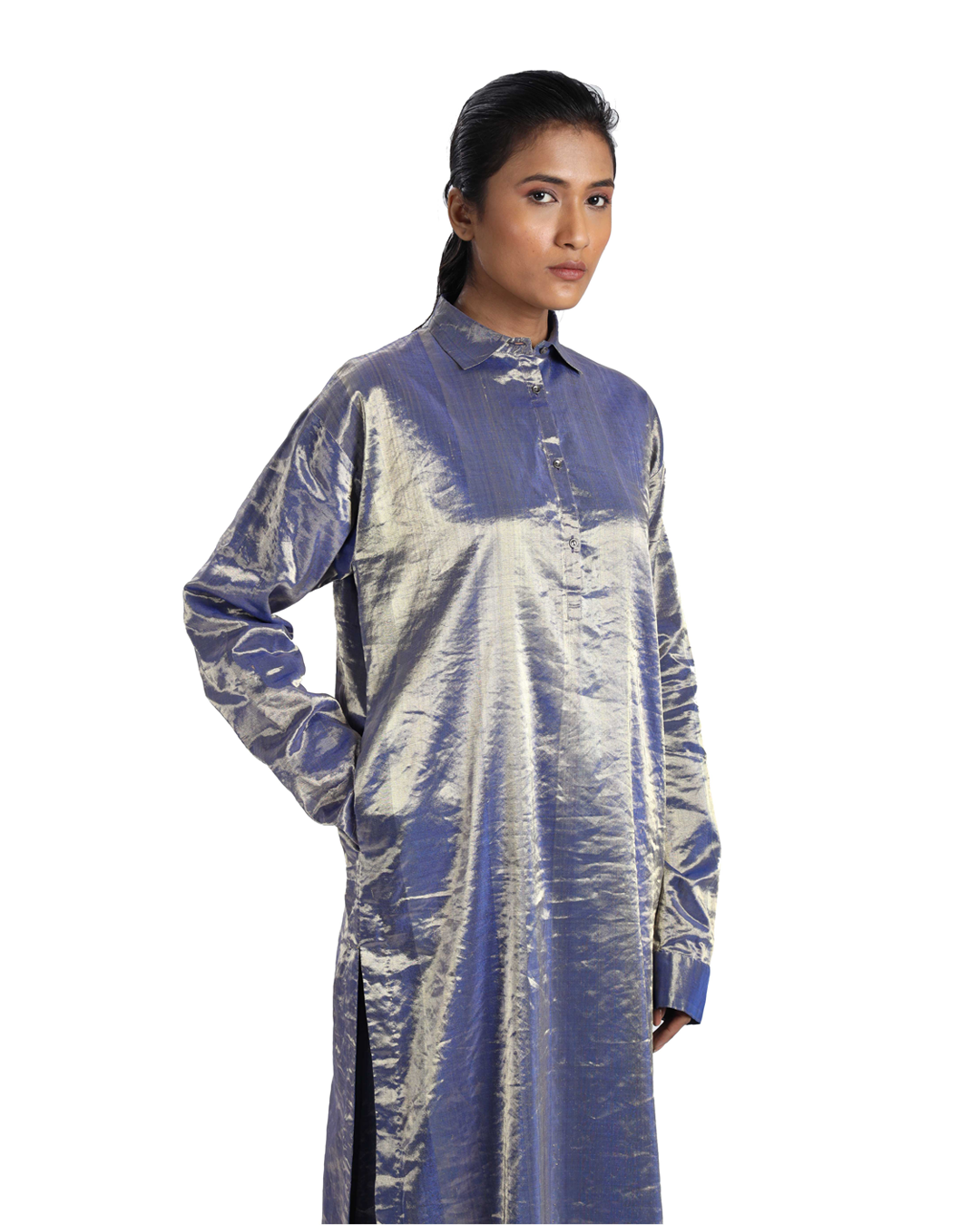 Handwoven Molten Metallic Ultramarine Silver Blue Tunic