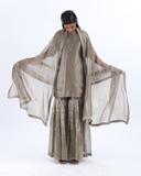 Handwoven Grey Silk Zari Sharara Set With Silk Metallic Stripe Dupatta