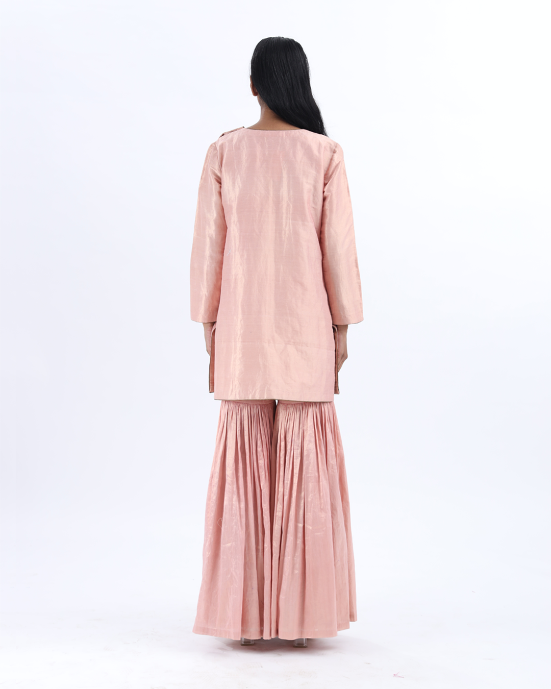 Handwoven Pink Silk Sharara Set With Emboidered Dupatta