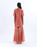 Handwoven Red Silk Zari Sharara Set With Silk Metallic Stripe Dupatta