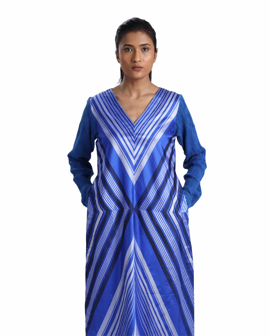 Handwoven Engineered Striped Silk Kinji Layered Dress