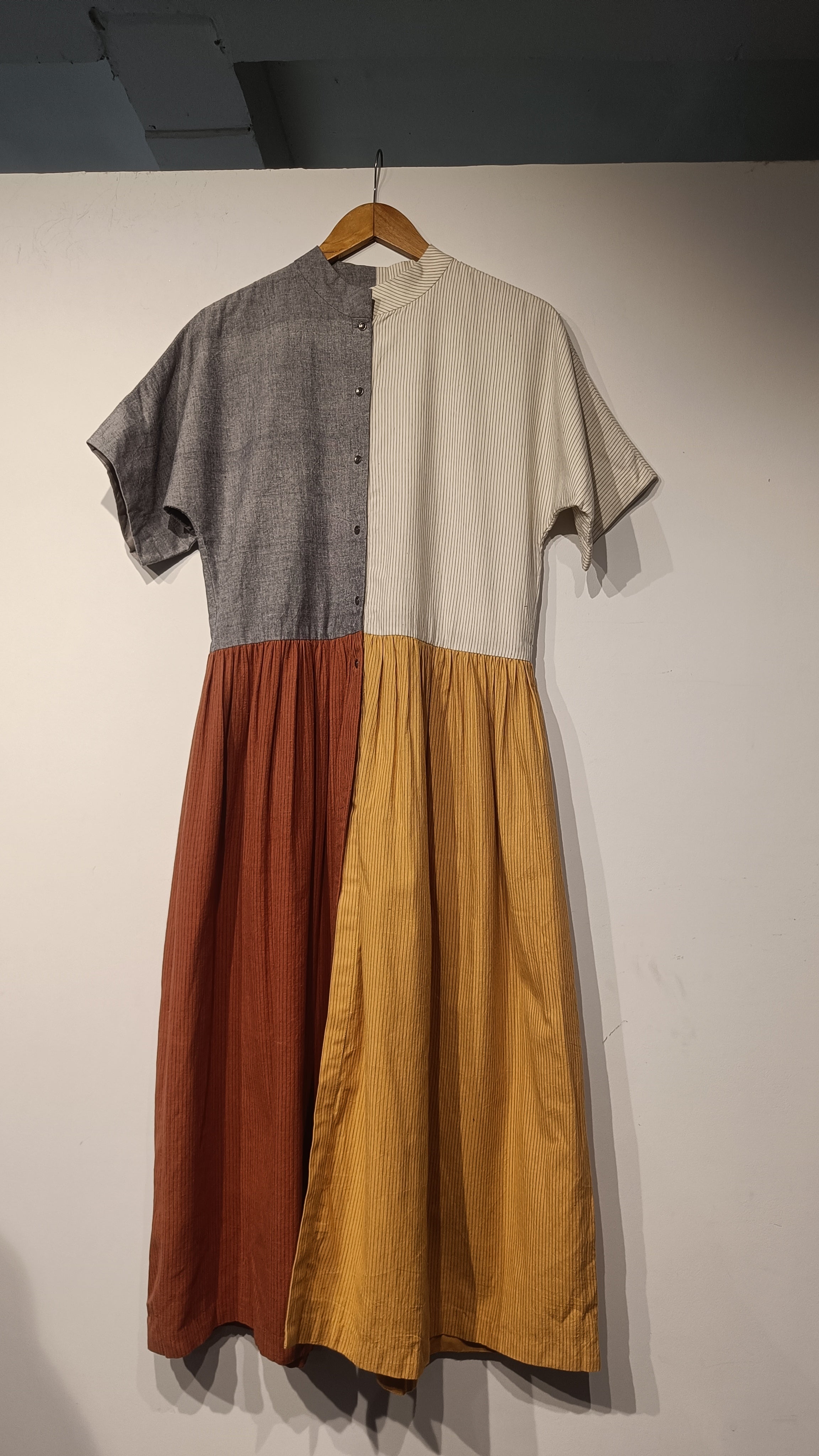 Handwoven Cotton Pinstripe Panel Dress