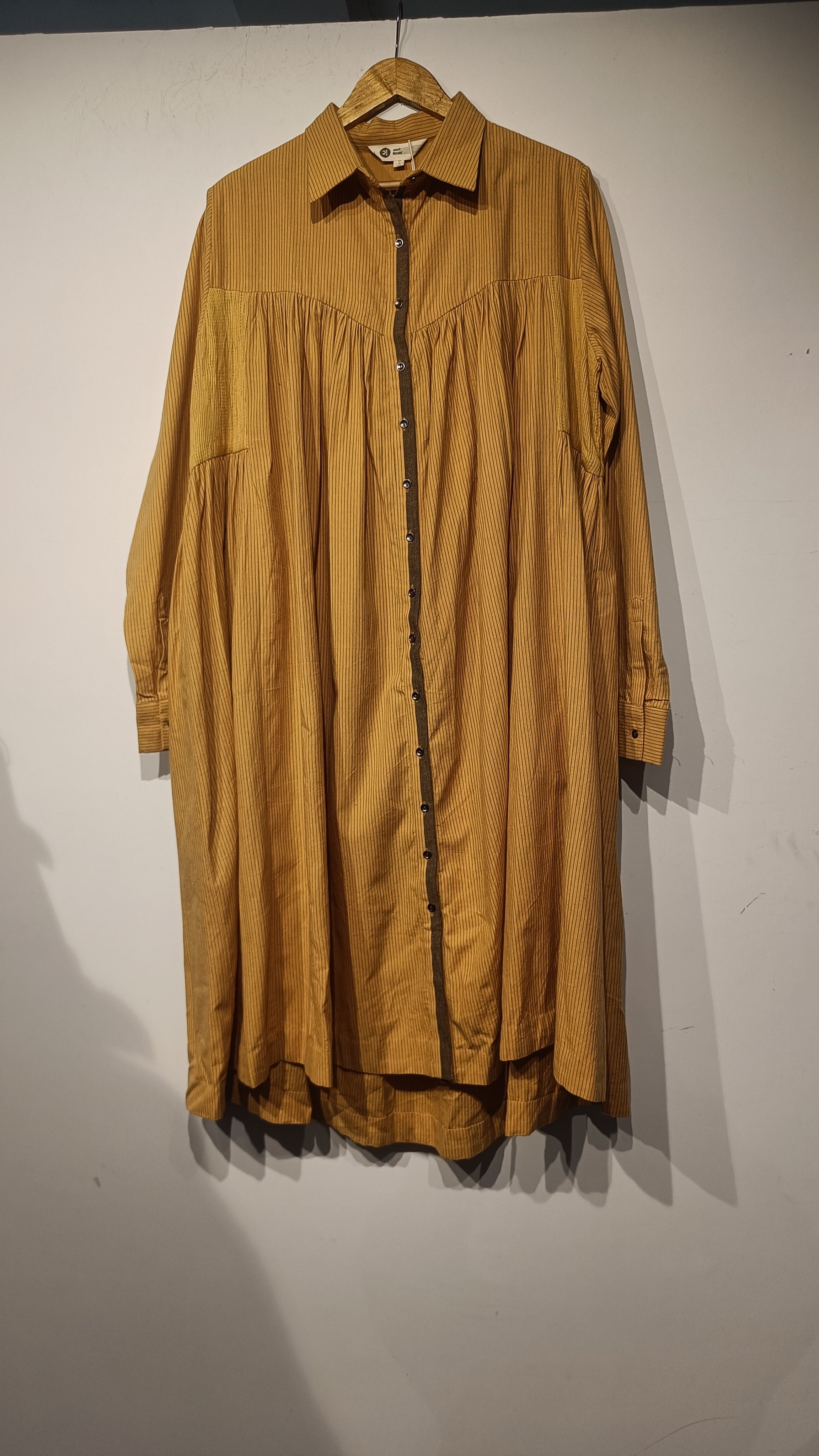 Handwoven Cotton Yellow Pin Stripe Gathered Dress