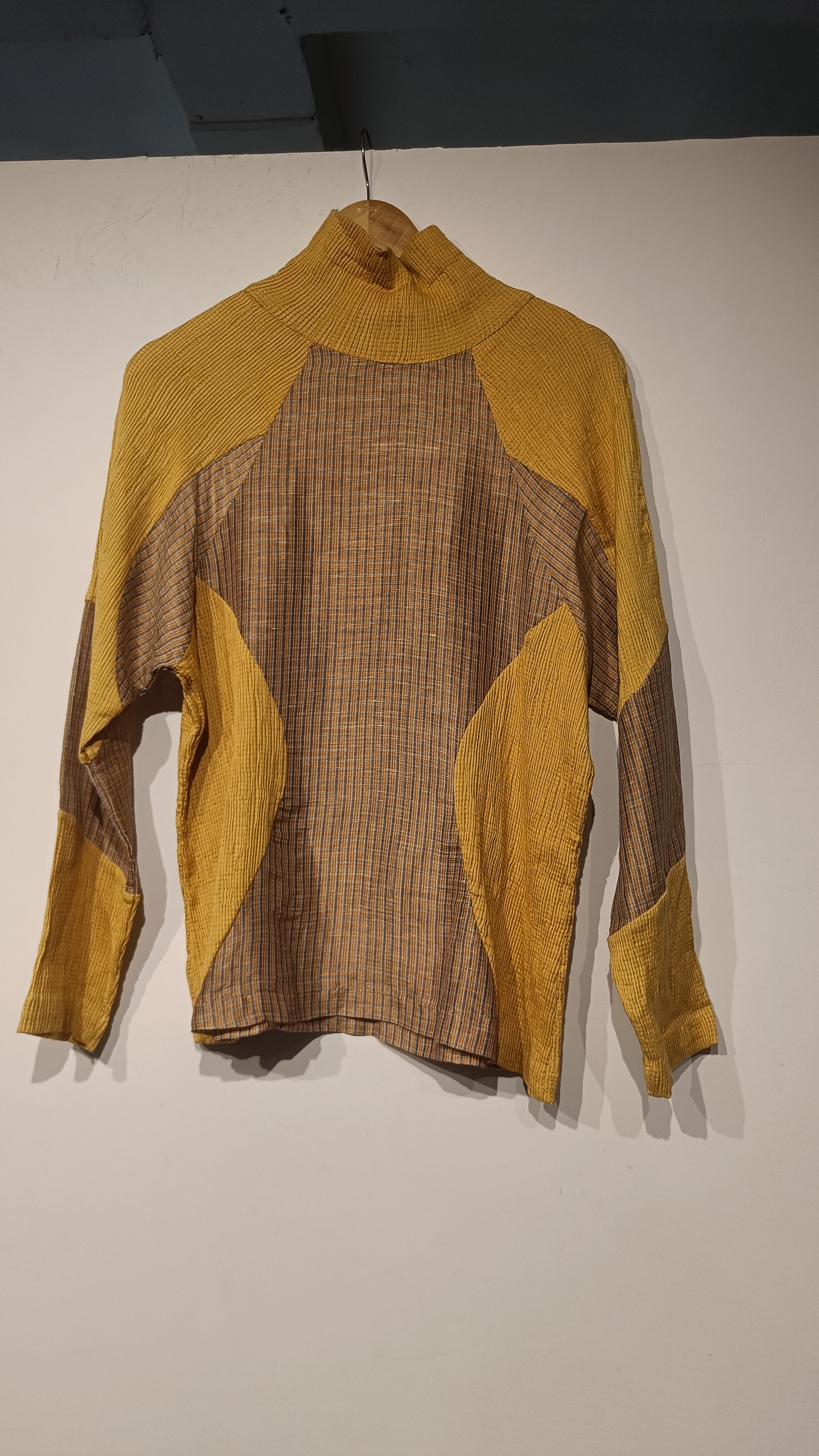Handwoven Yellow Kinji and Silk Panel Top