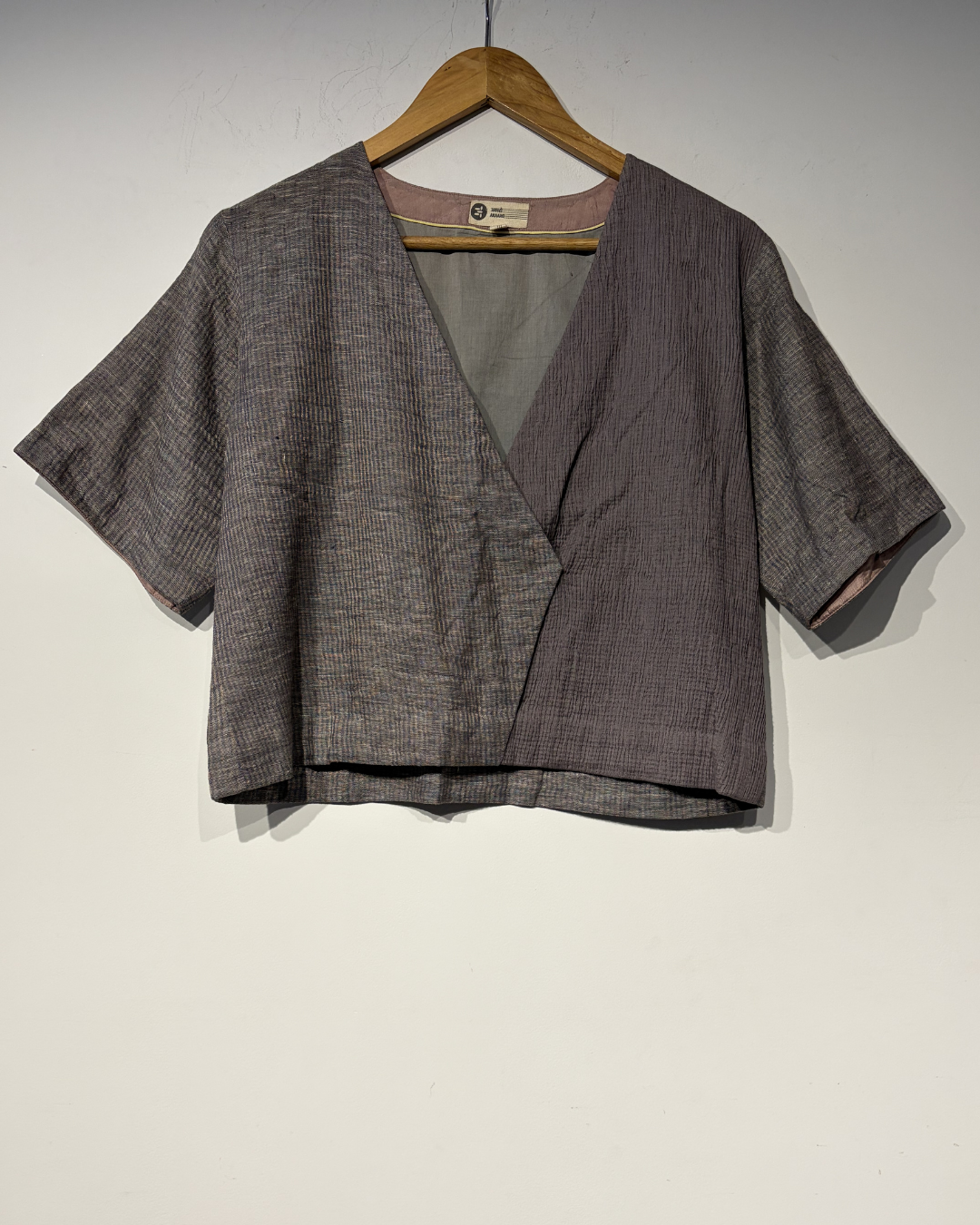 Handwoven Silk linen kinji panelled top