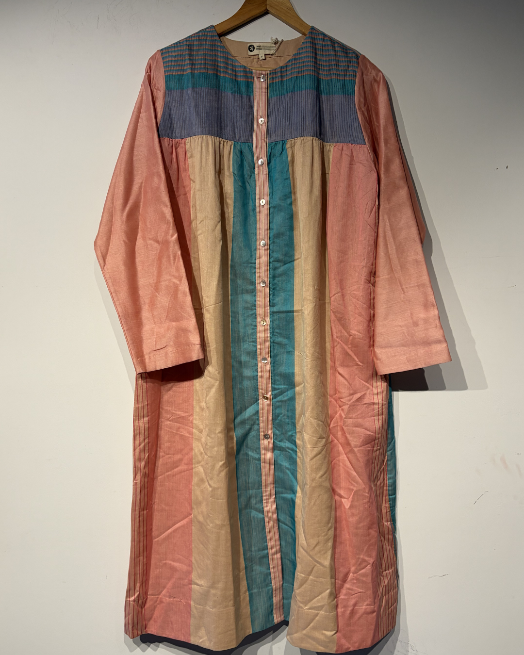 Handwoven Silk Cotton Engineered stripe Gathered Dress