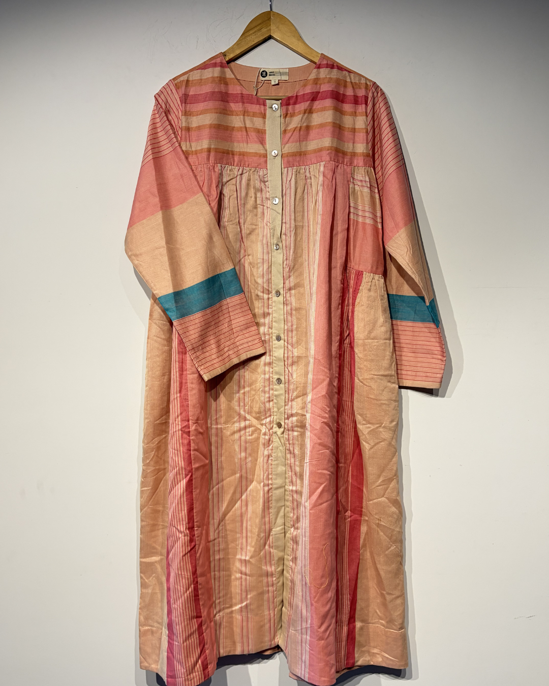 Handwoven Silk Cotton Engineered stripe Gathered Dress