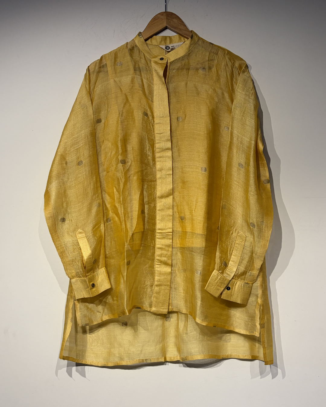 Handwoven Silk Zari Jaamdani Circle Dot high low Shirt
