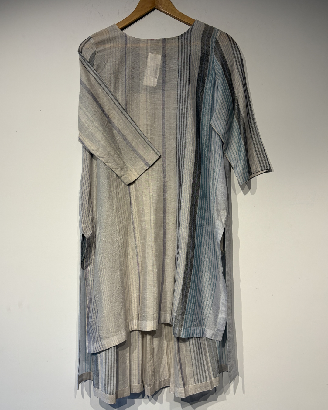 Handwoven Silk Striped Engineered Bacl Pleat Dress