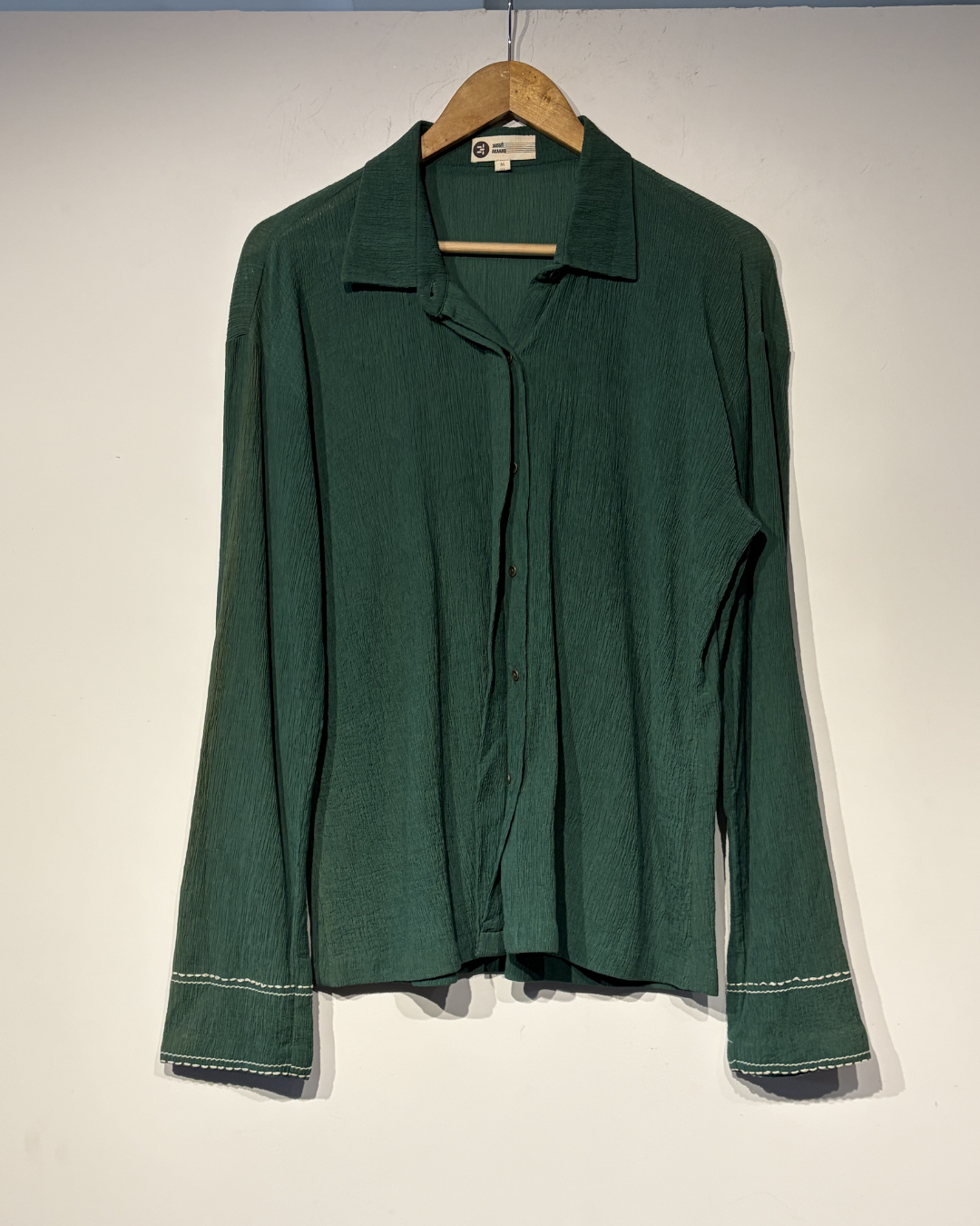 Green Bamboo shirt with embroidered detail