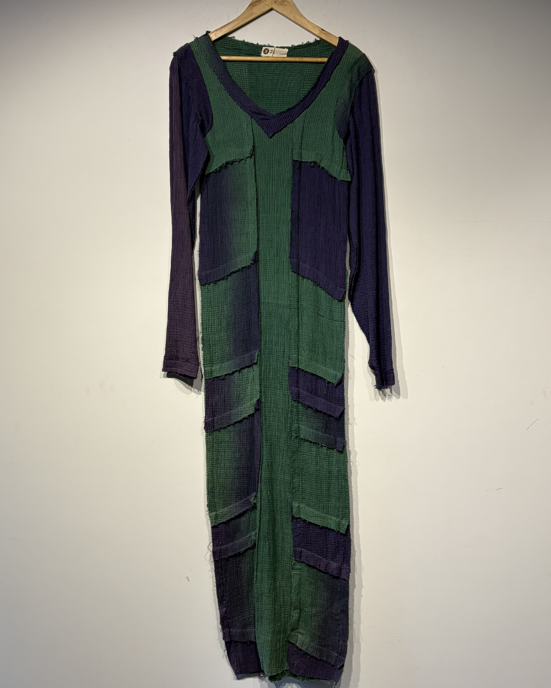 Handwoven green blue silk kinji dress