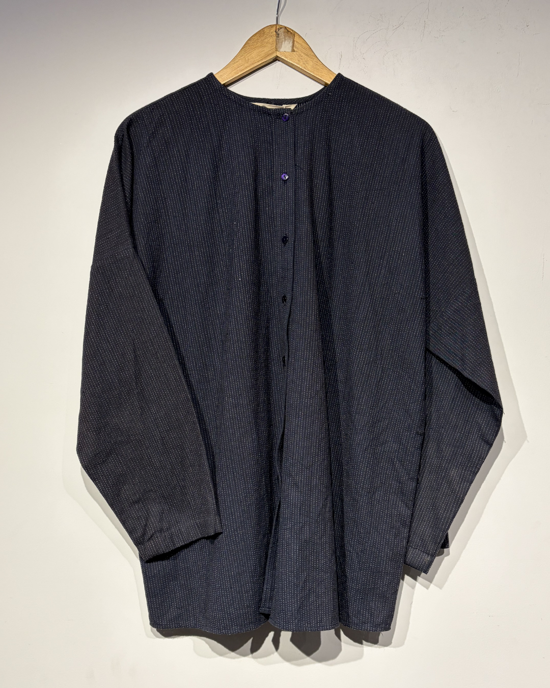 Handspun and Handwoven Black running stitch texture allover cotton shirt ( unisex )