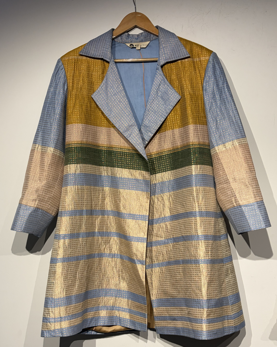 Handwoven Silk metallic Textured Striped Trench Coat