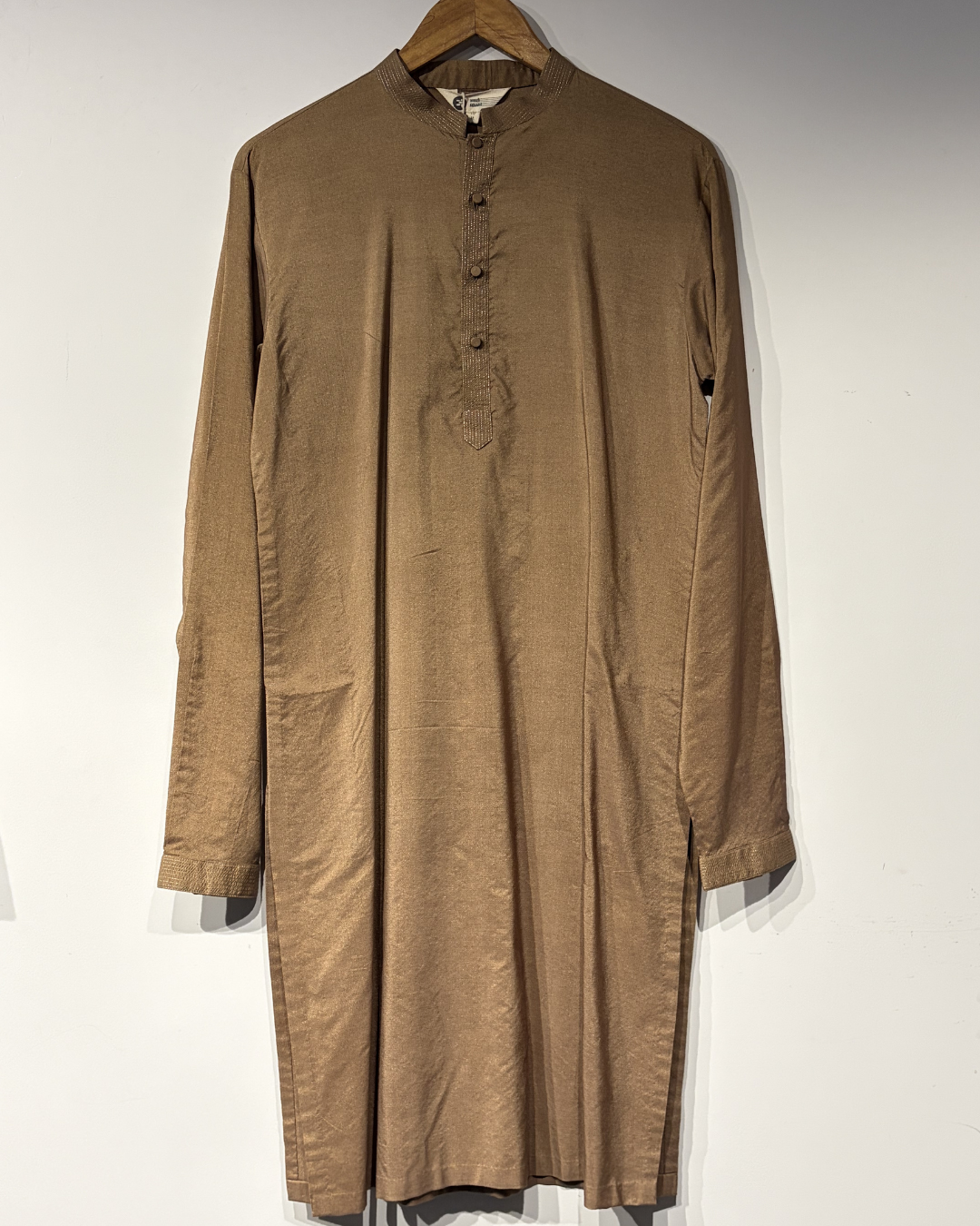 Beige Cotton Silk Embroidered detailed Mens Kurta