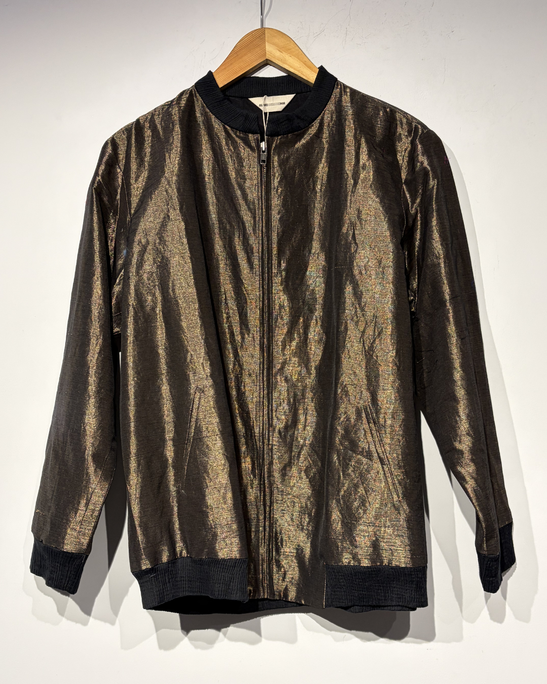 Handwoven Liquid Molen Gold Metallic Bomber Jacket