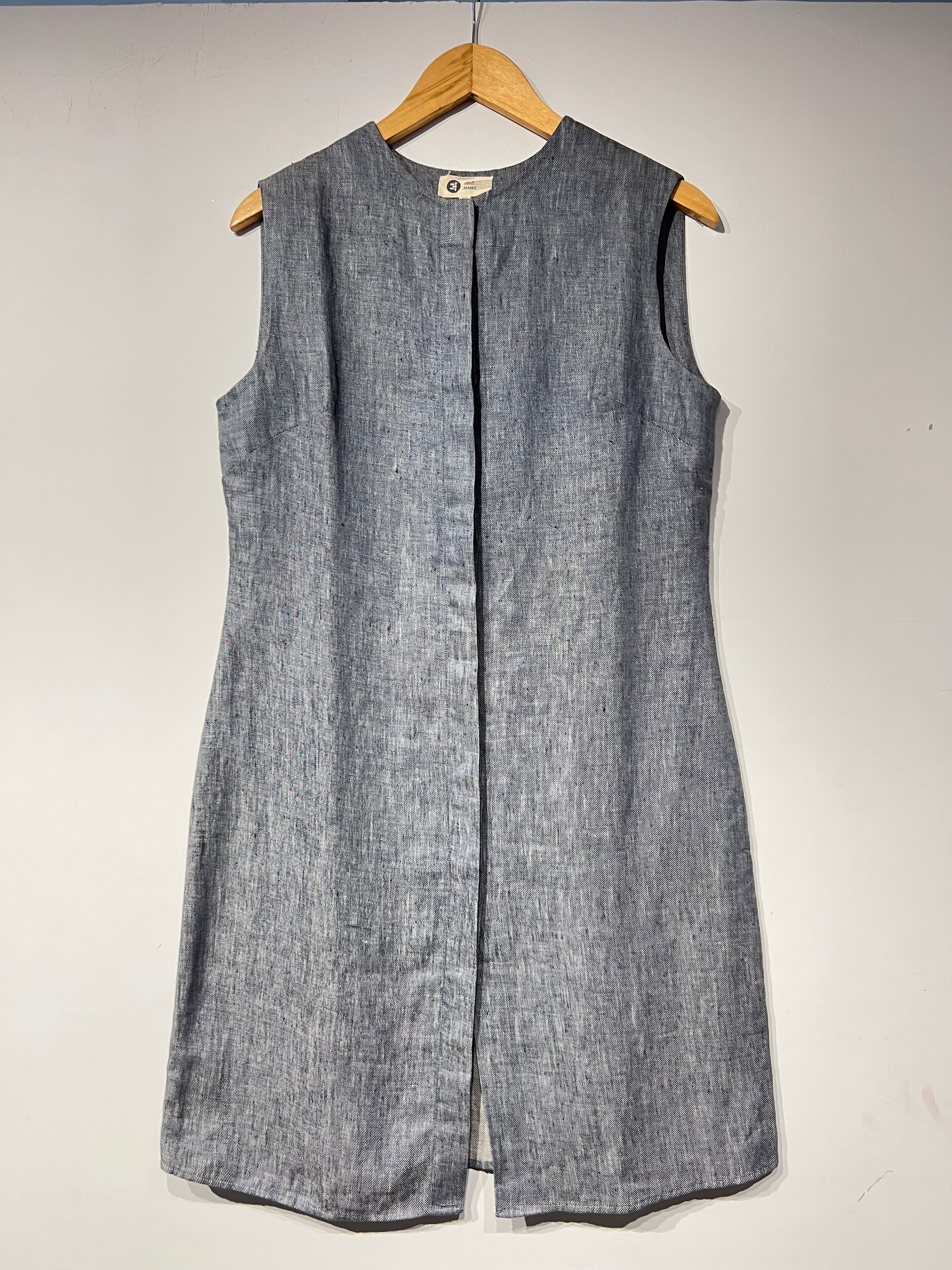 Handwoven Linen Blue Sleeveless Dress