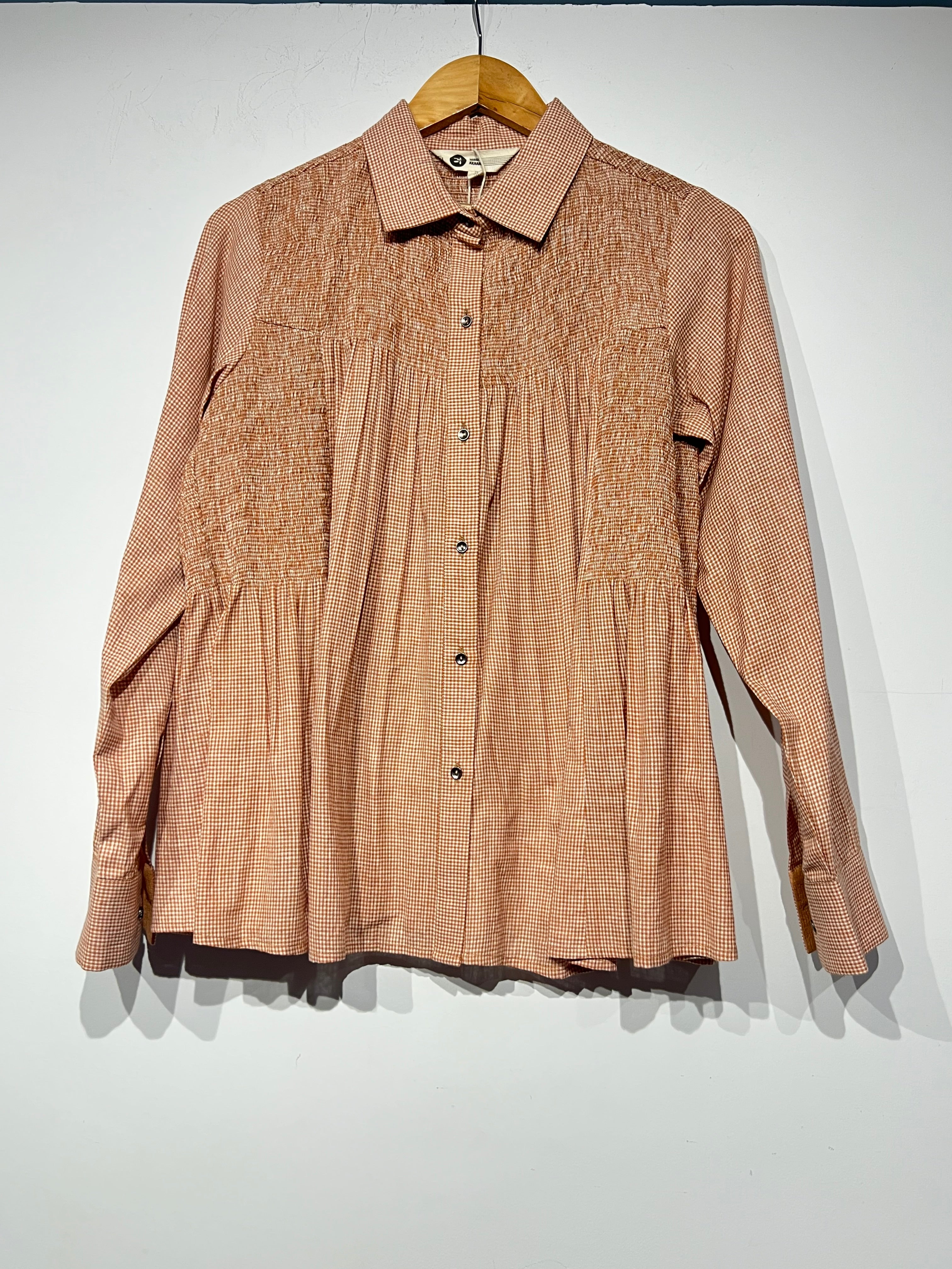 Handwoven Cotton Check Gathered Top