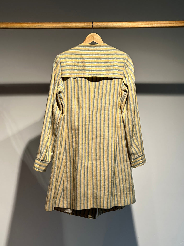 Handwoven Silk Linen Zari Striped Trench Coat