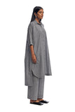 Handwoven black and white checkered front open long shirt