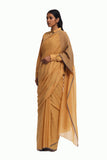 Handwoven Ochre Cotton Kinji Palla Striped Saree