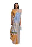 Handwoven liquid molten textured metallic engineered stripe saree