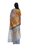 Handwoven liquid molten textured metallic engineered stripe saree