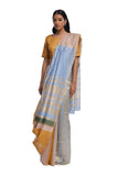 Handwoven liquid molten textured metallic engineered stripe saree