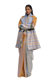 Handwoven liquid molten textured metallic engineered stripe saree