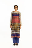 Handoven Pink Blue Engineered Sheer Straight Kurta