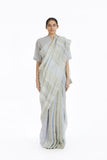 Handwoven Engineered Jaamdani Striped Linen Saree