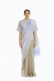 Handwoven Engineered Olive Blue Striped Saree