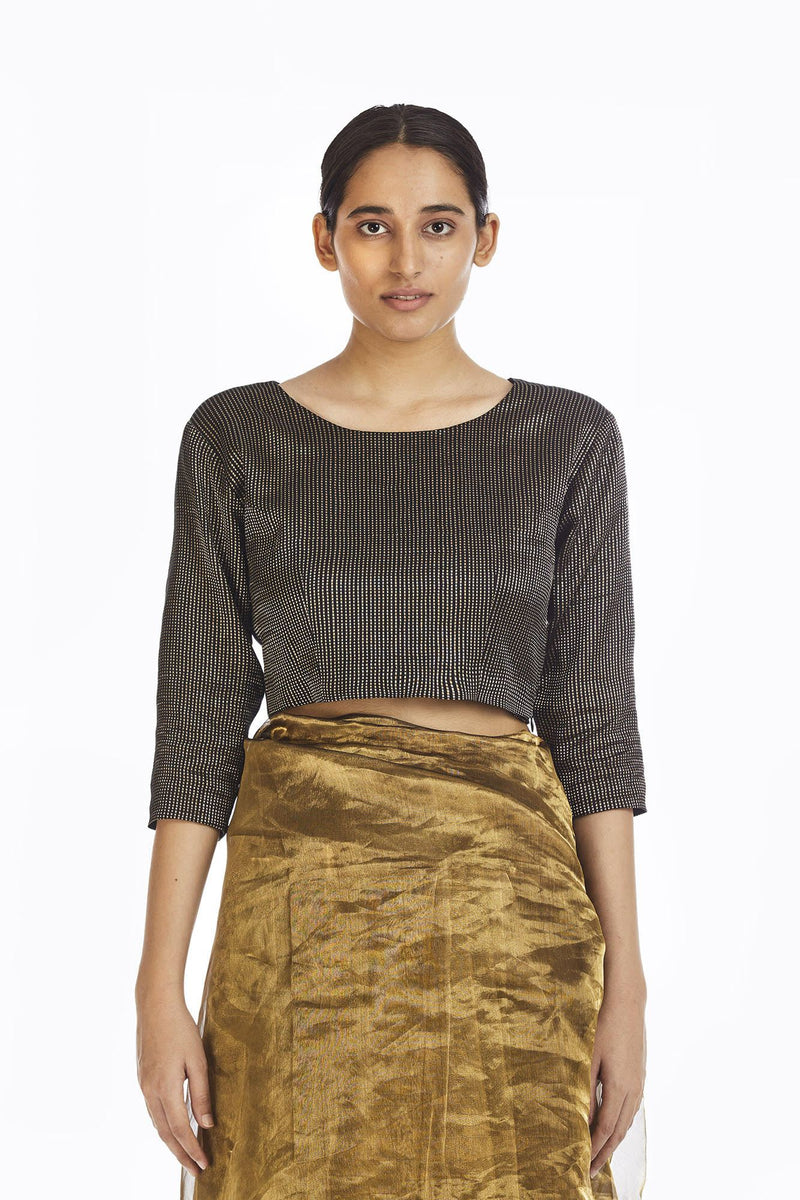 Handwoven Black Gold Textured Metallic Blouse