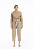 Handwoven Beige Paperbag Highwaist Pants