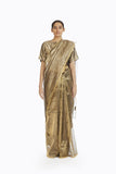 Handwoven Silver on Gold Textured Metallic Saree