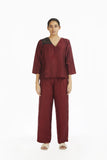 Handwoven Red Silk Straight Pants