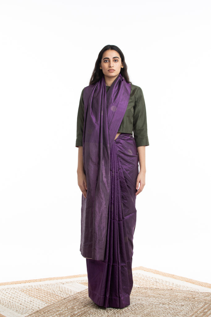 Handwoven Purple Circle Silk Saree