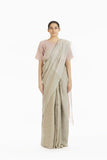 Handwoven Engineered Olive Soft Pink Linen Saree