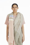 Handwoven Engineered Olive Soft Pink Linen Saree