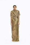 Handwoven Silver on Gold Textured Metallic Saree